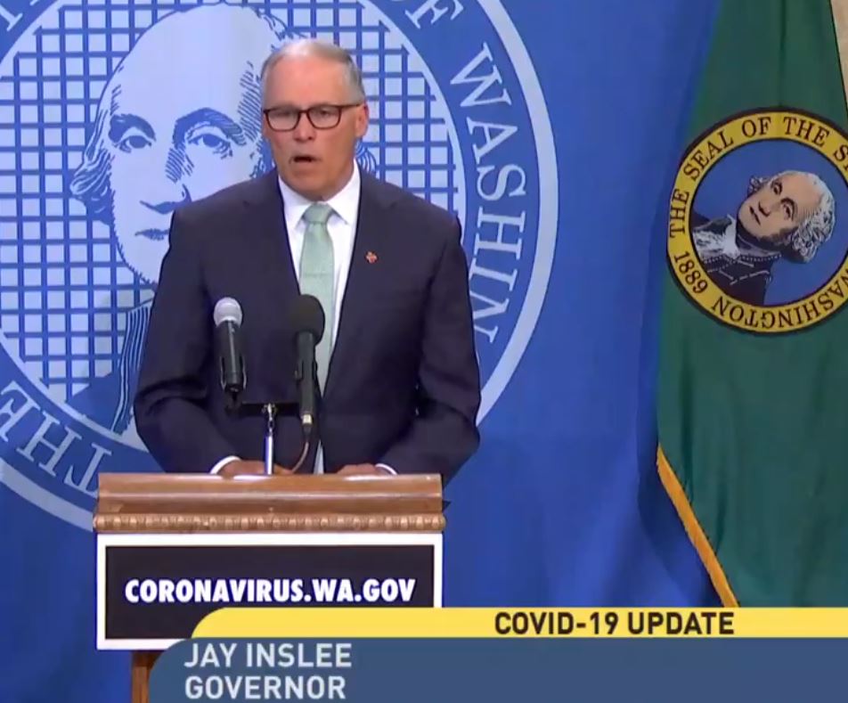 Gov. Jay Inslee announced Friday, May 8 the approval of applications from five eastern Washington counties to begin opening businesses earlier. CREDIT: TVW/screenshot