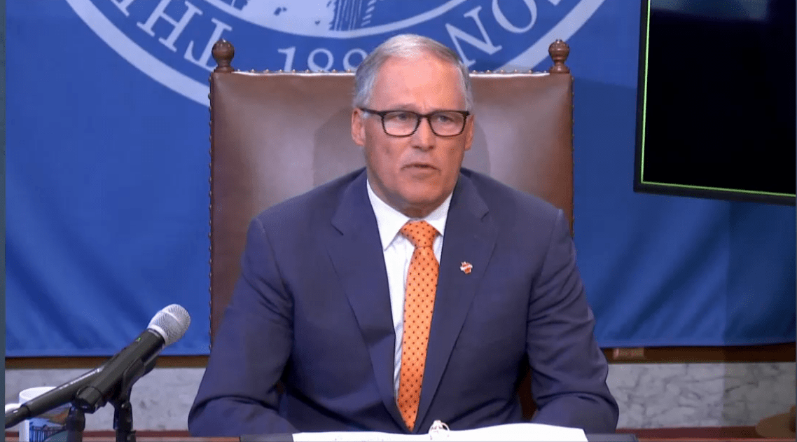 Washington Gov. Jay Inslee said May 19 that his office is finishing guidelines for more populous counties to allow more businesses to open. CREDIT: TVW
