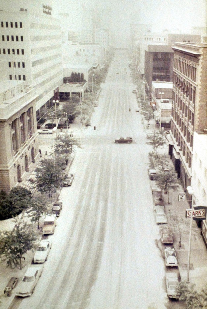 Downtown Spokane, Washington, was covered in ash from the eruption of Mount St. Helens. Courtesy of Spokesman-Review Archives