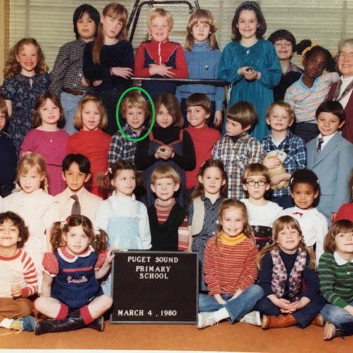 Reporter Austin Jenkins, in green circle, was part of a Puget Sound Primary School trip to Camp Cispus in May 1980. Austin and his classmates were evacuated from the camp after Mount St. Helens erupted.