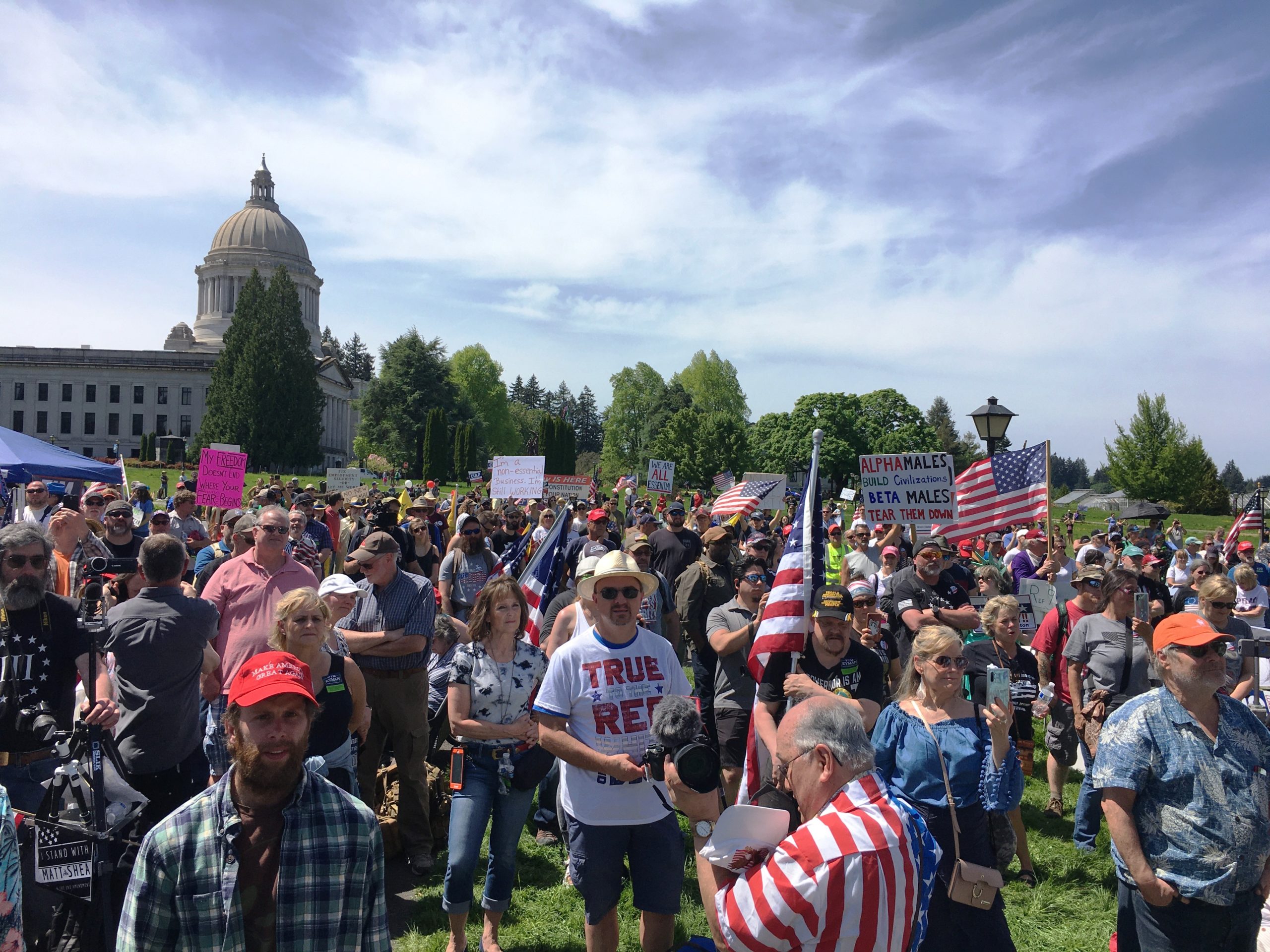 The Washington State Patrol estimated 1,500 people attended an unpermitted "Hazardous Liberty" rally a the Washington state Capitol on Saturday. The rally, like a similar event in April, was held in defiance of Gov. Jay Inslee's ban on large gatherings.