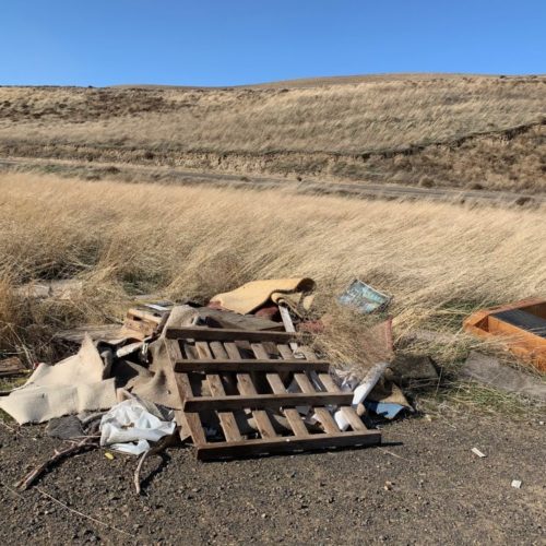 Cyclists found a pile of trash near the roadside south of Kennewick. Cyclist Mike Robinson says he’s seen more trash dumped by the edge of the road since the pandemic started. Courtesy of Mike Robinson