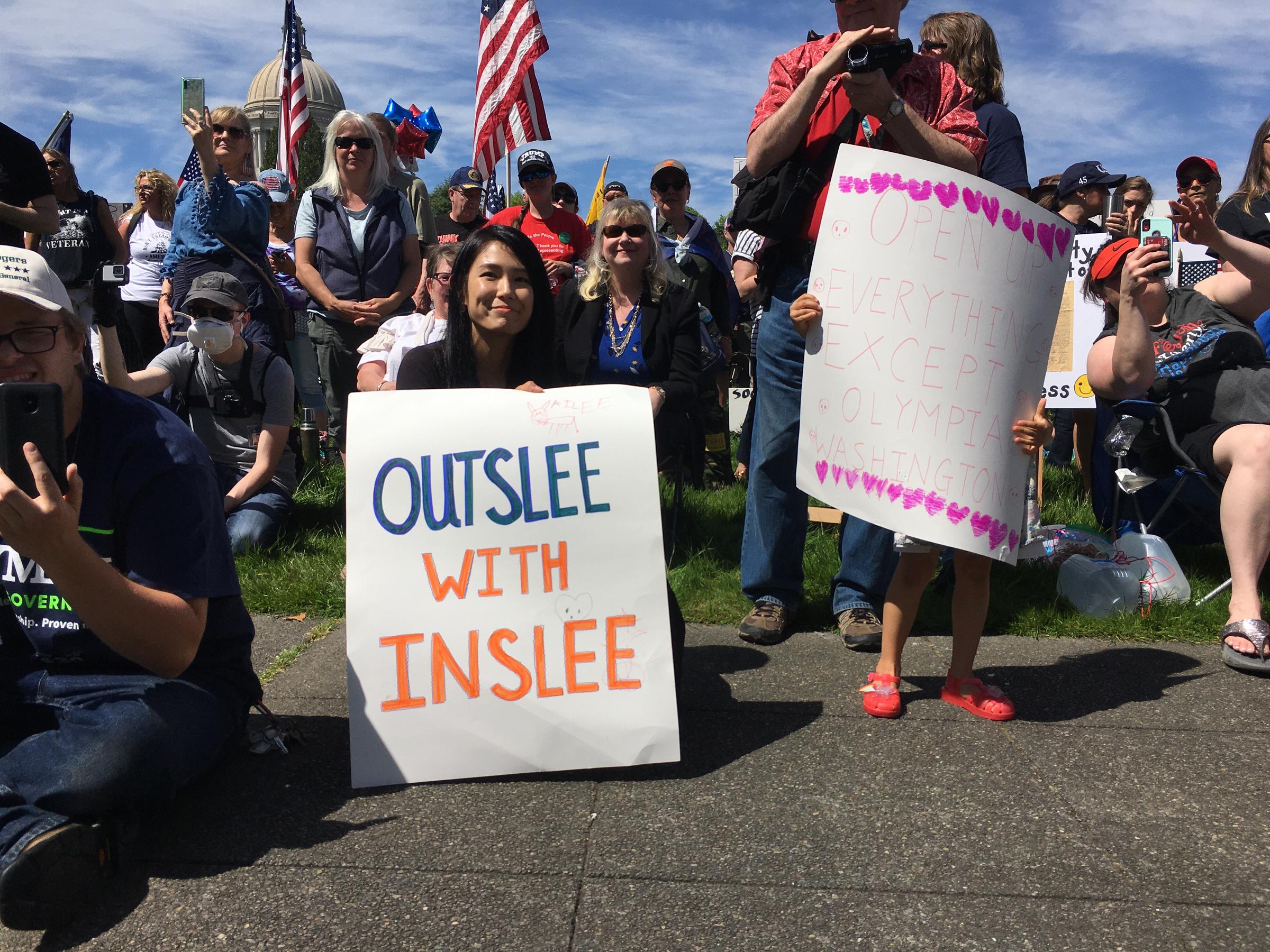 Gov. Jay Inslee was the focus of ire at a 'Hazardous Liberty' rally at the Washington Capitol on Saturday. In recent weeks, Inslee has faced growing criticism from Republicans for his response to the COVID-19 crisis.