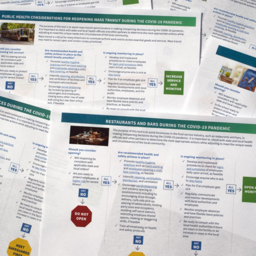 The Centers for Disease Control and Prevention released flowchart-like tools on Thursday designed to guide businesses, schools, mass transit and other organizations through reopening.