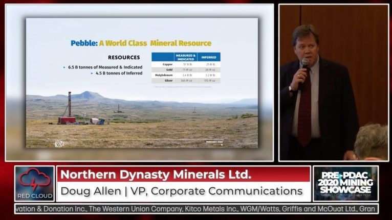 Northern Dynasty Vice President Doug Allen pitched the Pebble Mine to potential investors February 28, 2020. Image via YouTube