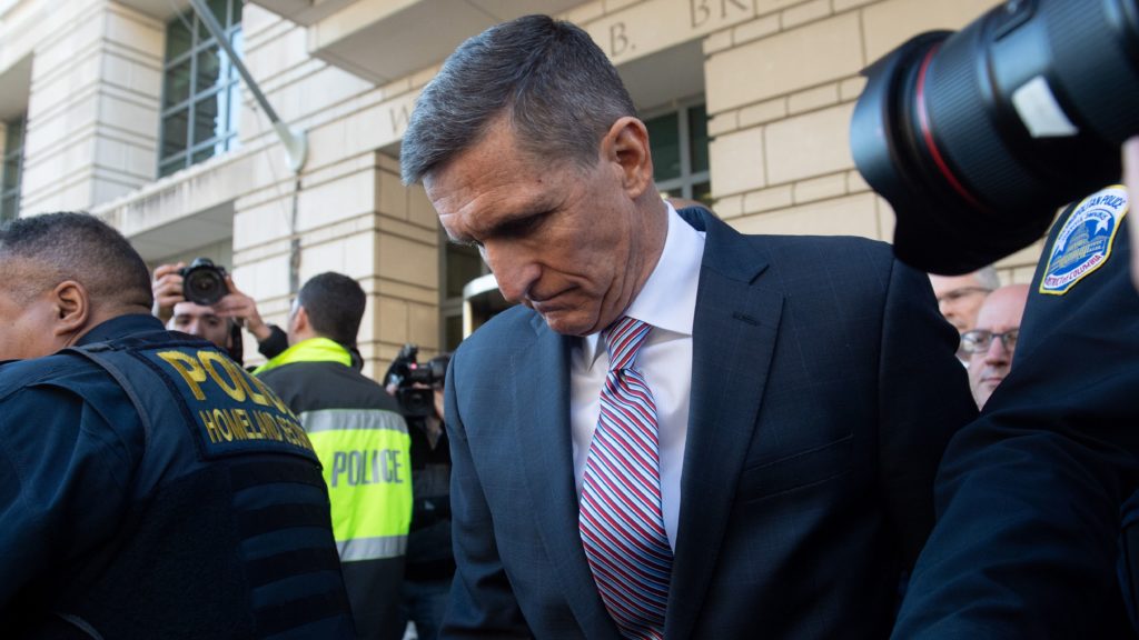Former national security adviser Michael Flynn leaves the U.S. District Court in Washington, D.C., in late 2018. Saul Loeb/AFP via Getty Images