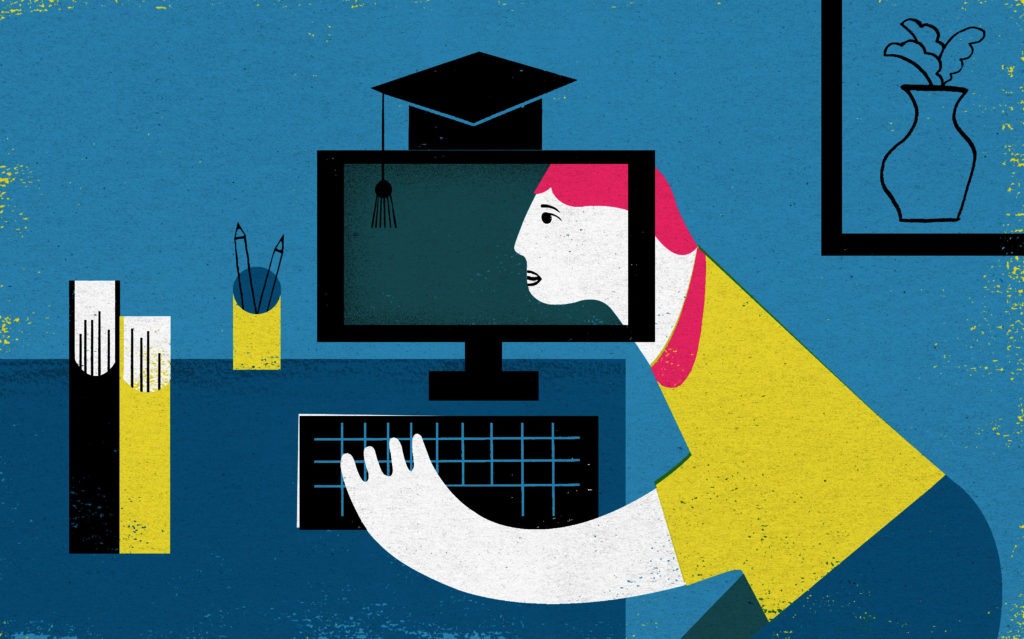 Online vs. in-person college is a major consideration for many schools and students in for the near future. CREDIT: Hanna Barczyk for NPR