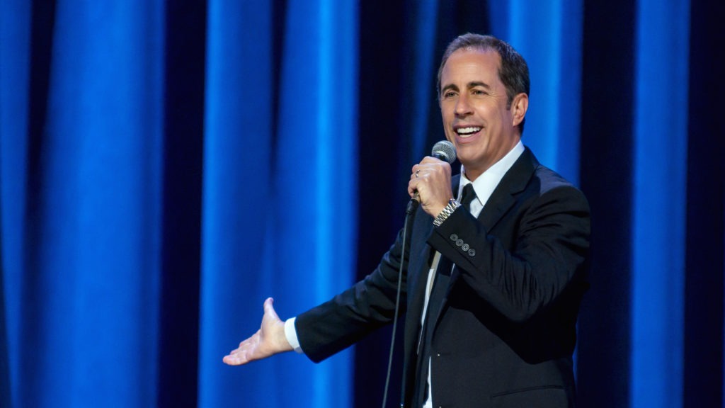 Jerry Seinfeld pictured in his Netflix special, 23 Hours to Kill. He says he's "adjusted pretty comfortably" to life at home. CREDIT: Jeffery Neira/Netflix