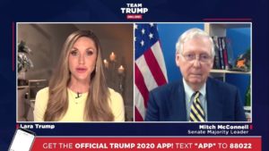 Lara Trump, the president's daughter-in-law and a campaign adviser, speaks to Senate Majority Leader Mitch McConnell, R-Ky., during a campaign webcast on May 11.