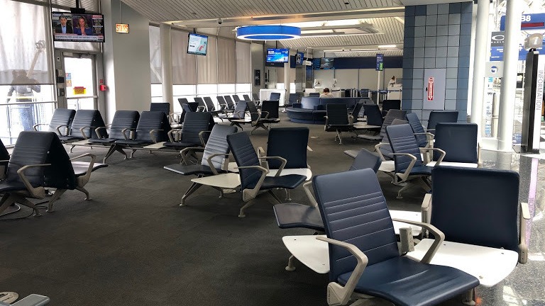 A rare sight at one of the world's busiest airports: empty gates at Chicago's O'Hare in late April. CREDIT: David Schaper/NPR
