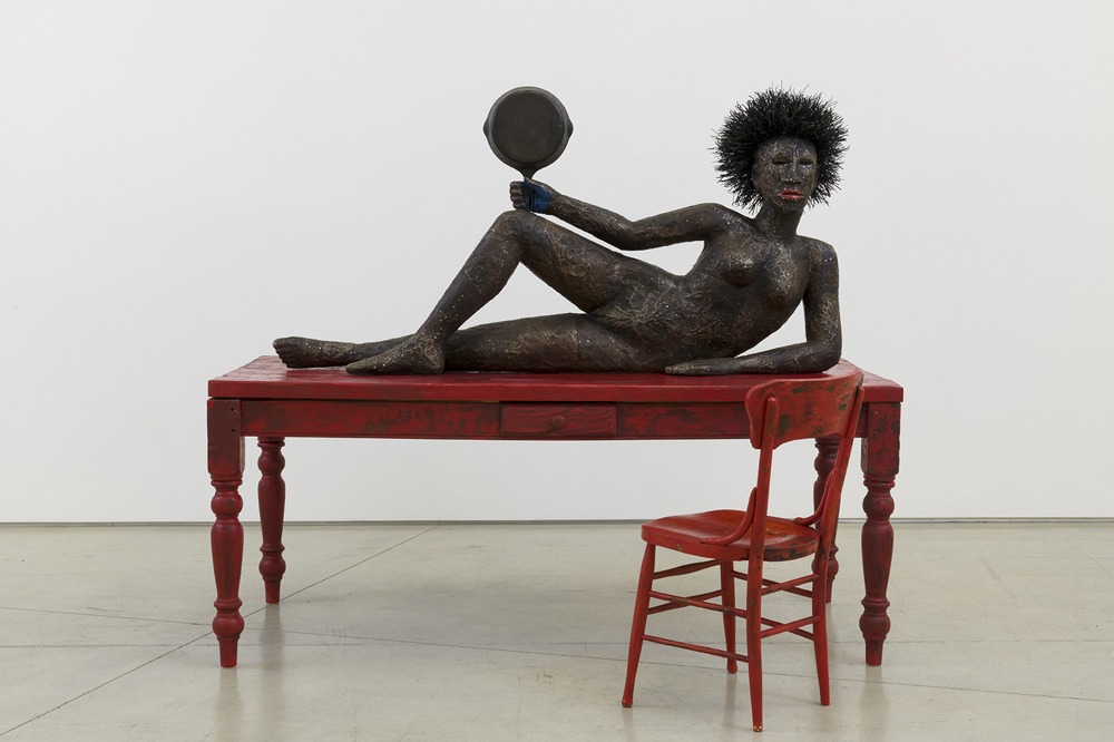 "She's challenging you to sit down in that chair," Los Angeles artist Alison Saar says of her 2019 sculpture, Set to Simmer. CREDIT: Jeff McLane/L.A. Louver