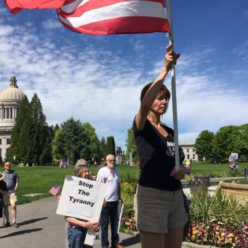 Participants at the Saturday rally prayed as the event got underway. Government overreach and tyranny were common themes. CREDIT: Austin Jenkins/N3