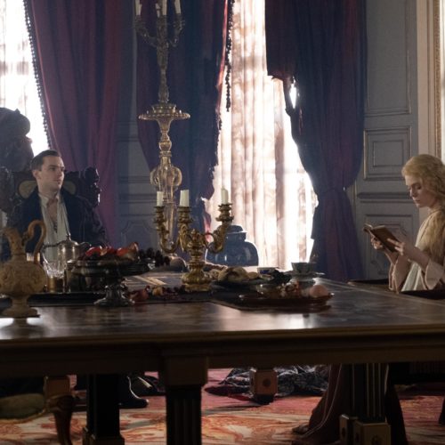 Huzzah? Emperor Peter of Russia (Nicholas Hoult) and a disillusioned Catherine of Prussia (Elle Fanning) enter into a not-great marriage in Hulu's The Great. Hulu