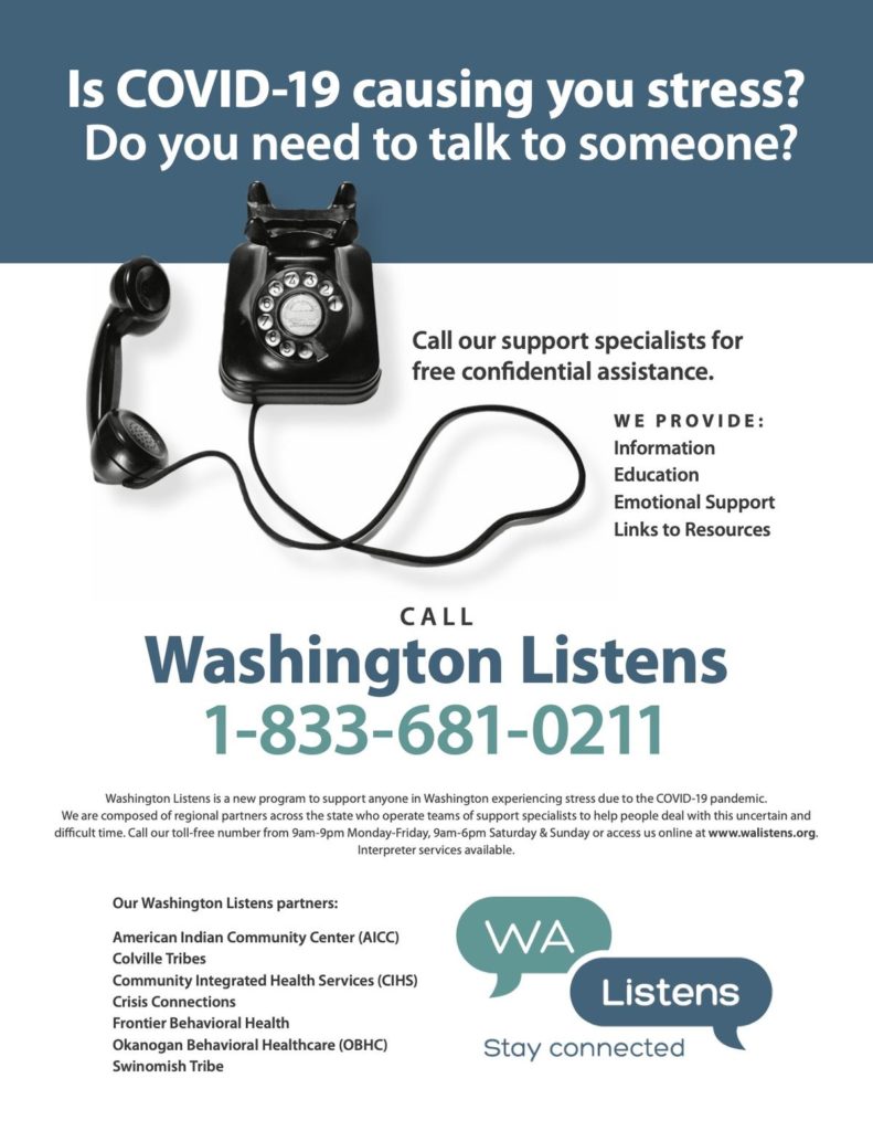 The new Washington Listens line for people struggling with Covid-related issues is funded by a federal emergency management grant. CREDIT: Washington DOH