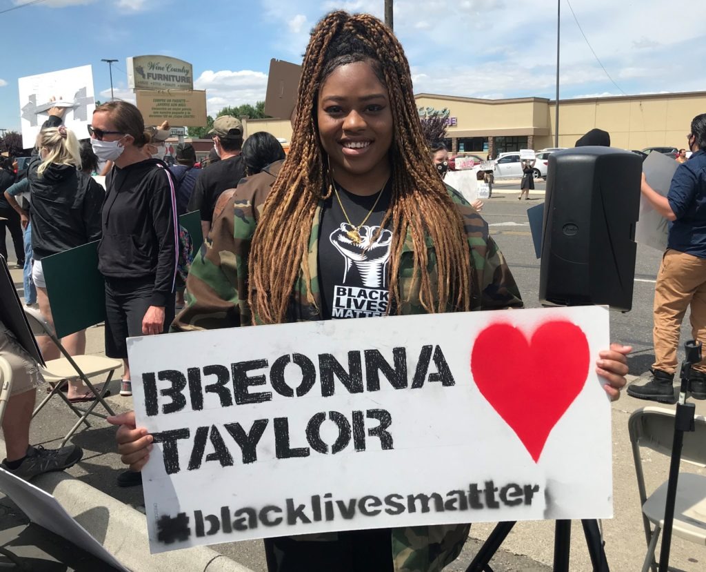 Daishaundra Loving-Hearne helped organize the Pasco protest. She says she will keep fighting for police reform, long after the people leave the streets. CREDIT: Courtney Flatt/NWPB