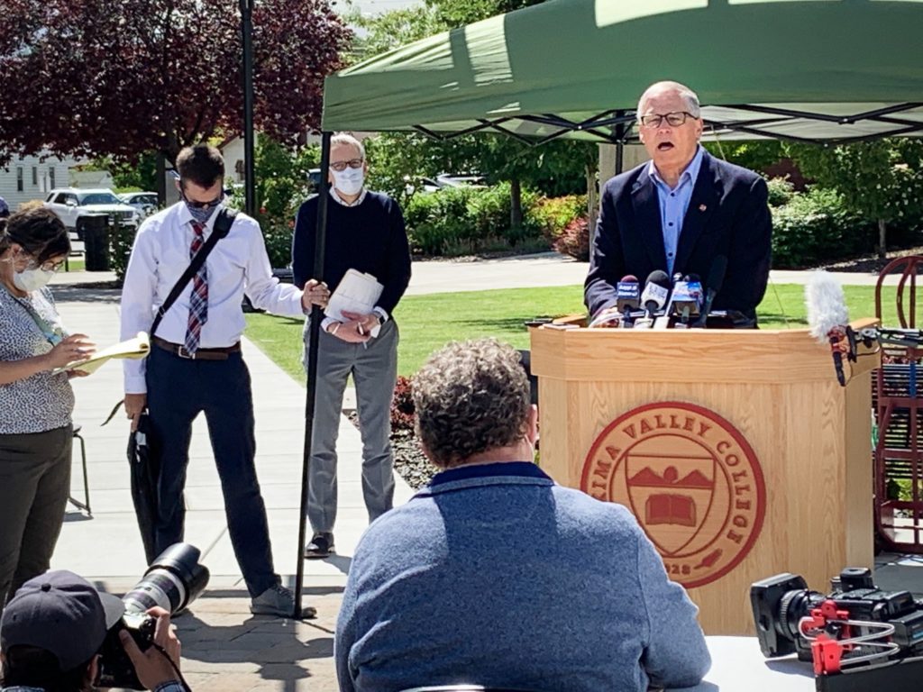 Gov. Jay Inslee visited Yakima June 16, 2020, as the county's coronavirus numbers continue to grow at a rate that suggests it will be hard for it to move beyond Phase 1 of reopening. The Health District has issued a masking directive to encourage more use of face coverings. Courtesy of Governor's Office