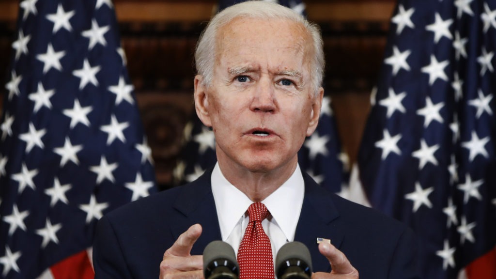 Former Vice President Joe Biden speaks in Philadelphia. He has now secured enough delegates to win the Democratic presidential nomination. CREDIT: Matt Rourke/AP