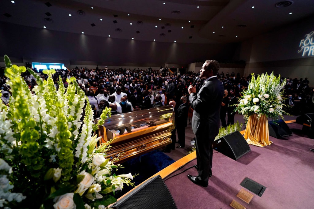 The Rev. Remus Wright speaks during Tuesday's funeral service for George Floyd at The Fountain of Praise church in Houston. CREDIT: David J. Phillip/AFP via Getty Images