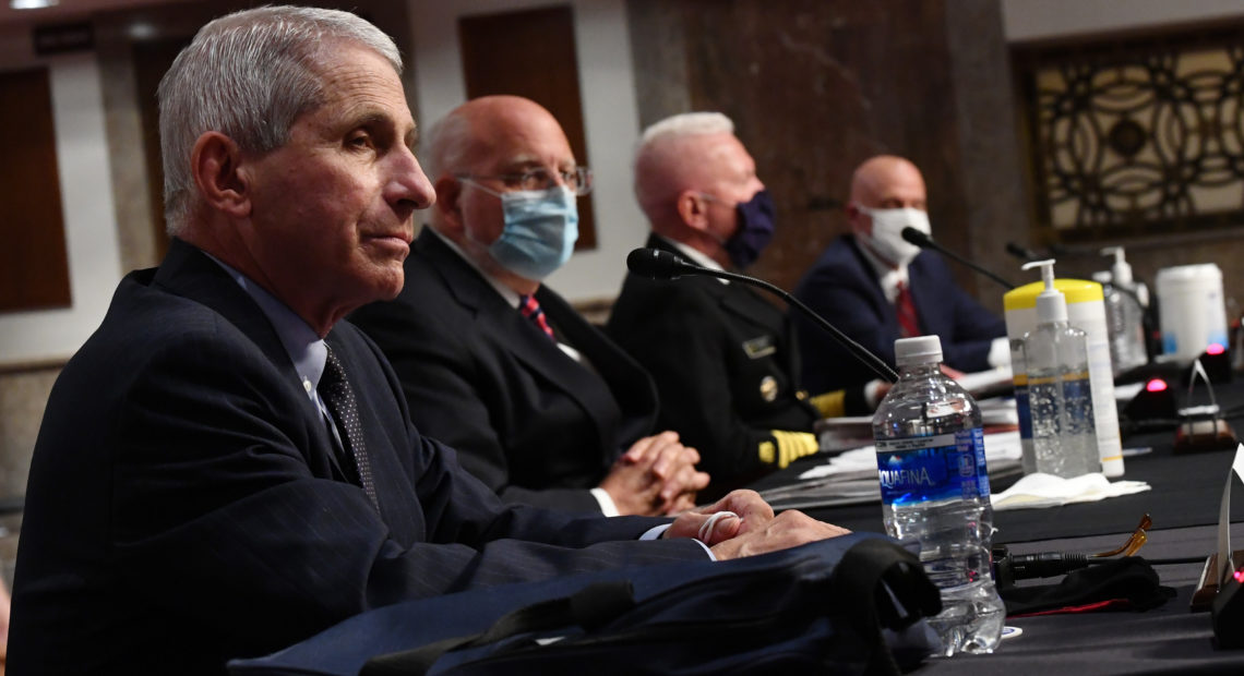 Dr. Anthony Fauci testifies before the Senate alongside public health officials and members of the White House coronavirus task force on June 30, 2020. CREDIT: KEVIN DIETSCH//AFP via Getty Images