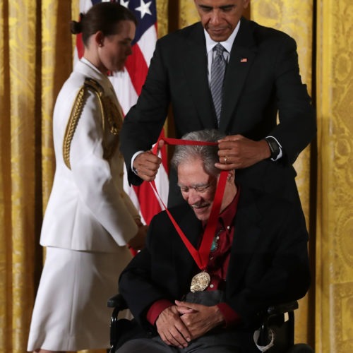 President Barack Obama presents the National Humanities Medal to author Rudolfo Anaya at a ceremony in September