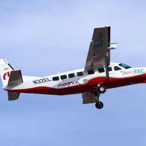 A modified Cessna Grand Caravan takes off from Moses Lake, Washington, on its inaugural flight using fully-electric propulsion on Thursday.