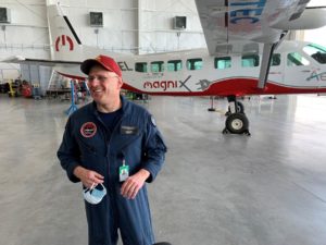 Test pilot Steve Crane was the only person on board the all-electric Cessna Grand Caravan during its first flight Thursday.