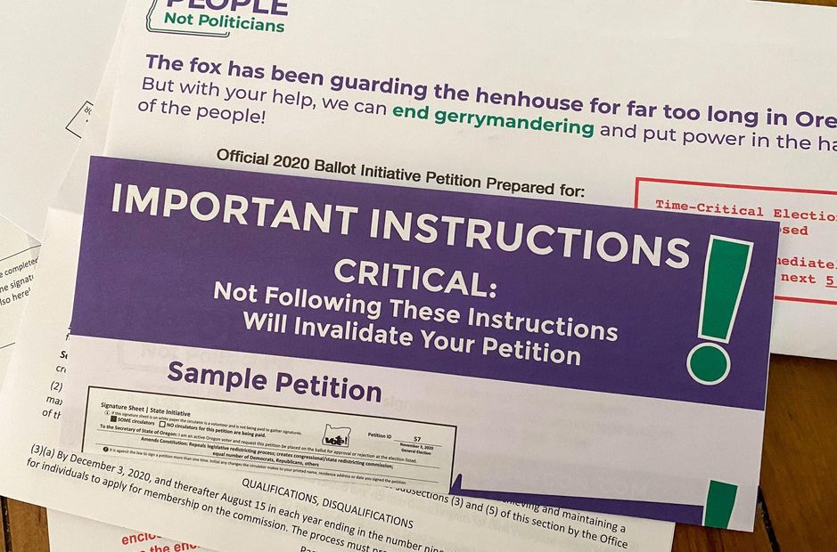 This package was sent to a half-million Oregon households containing petitions for an initiative that would take congressional and legislative redistricting out of the hands of the Oregon Legislature.