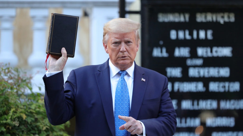President Trump's photo opportunity in front of St. John's Episcopal Church in Washington has set off criticism, as police used tear gas and force to clear a path for him to walk from the White House. CREDIT: Tom Brenner/Reuters