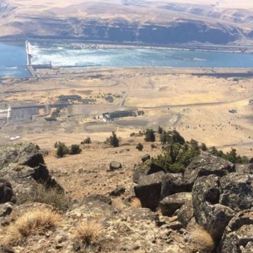 The Goldendale Energy Storage Project would be built just outside Goldendale in Klickitat County. If built, it would be the largest pumped storage facility in the Northwest. The lower reservoir is proposed in the flat area below this image, by John Day Dam on the Columbia River. Courtesy of Rye Development