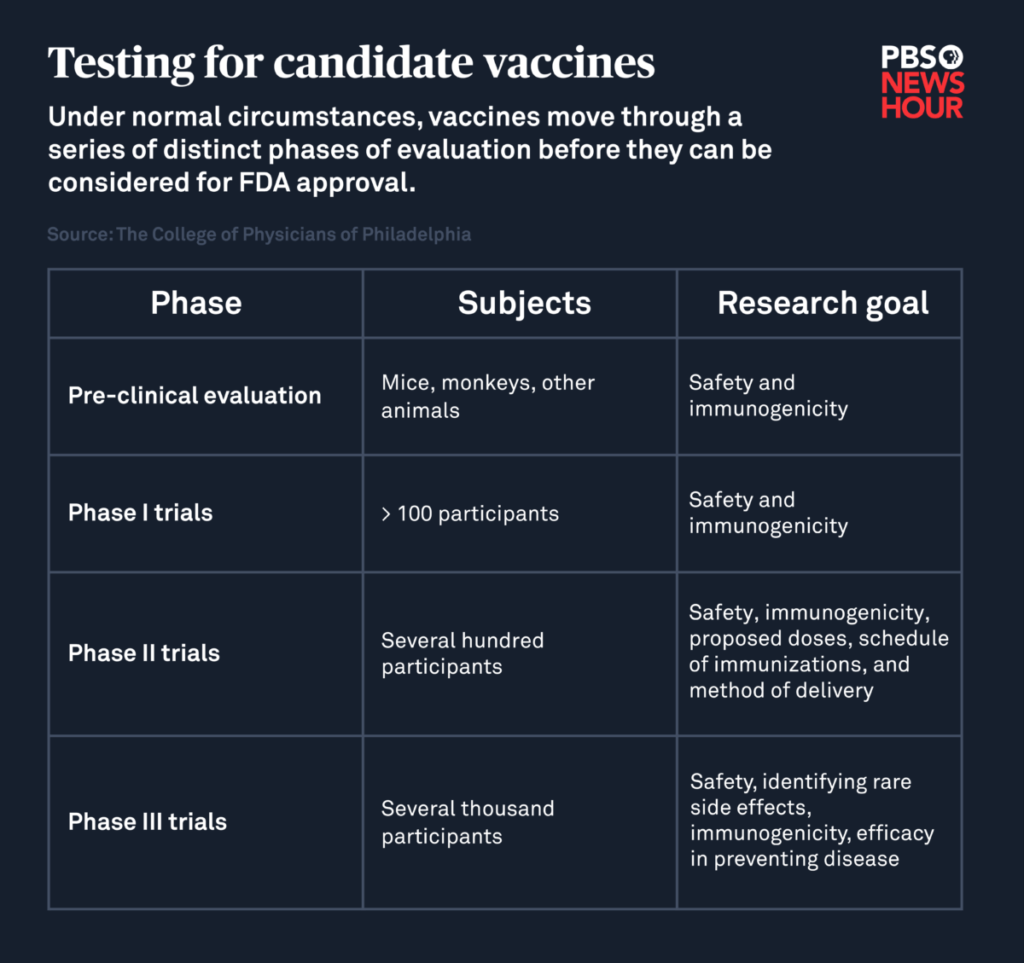 Chart showing the phases of vaccine development