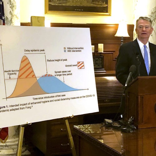 Idaho Gov. Brad Little speaks at a news conference in Boise on March 13. Less than four months after the state confirmed its first case of the coronavirus, it has emerged as one of the nation's biggest hot spots. Keith Ridler/AP