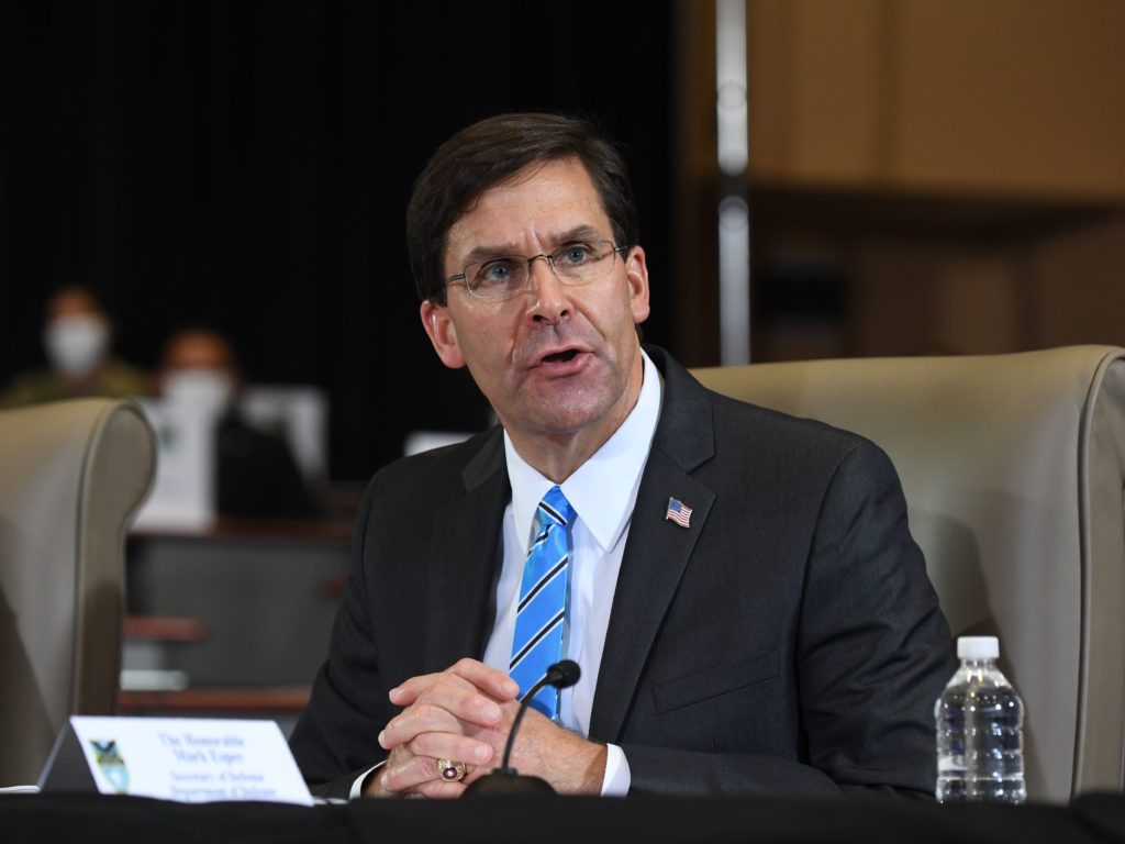 Defense Secretary Mark Esper, pictured earlier this month, announced a drawdown of U.S. troops in Germany on Wednesday. CREDIT: Saul Loeb/AFP via Getty Images