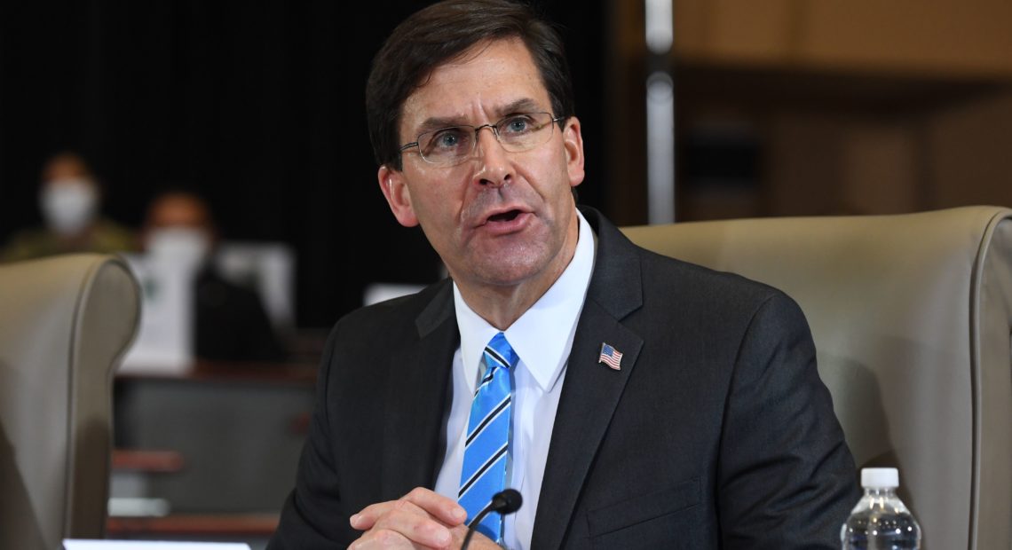Defense Secretary Mark Esper, pictured earlier this month, announced a drawdown of U.S. troops in Germany on Wednesday. CREDIT: Saul Loeb/AFP via Getty Images