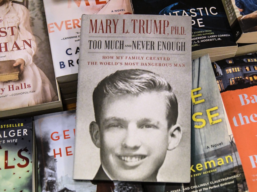 A display of Mary Trump's new book about her uncle. A judge freed President Trump's niece this week from a restraining order restricting her from discussing the book. CREDIT: Stephanie Keith/Getty Images