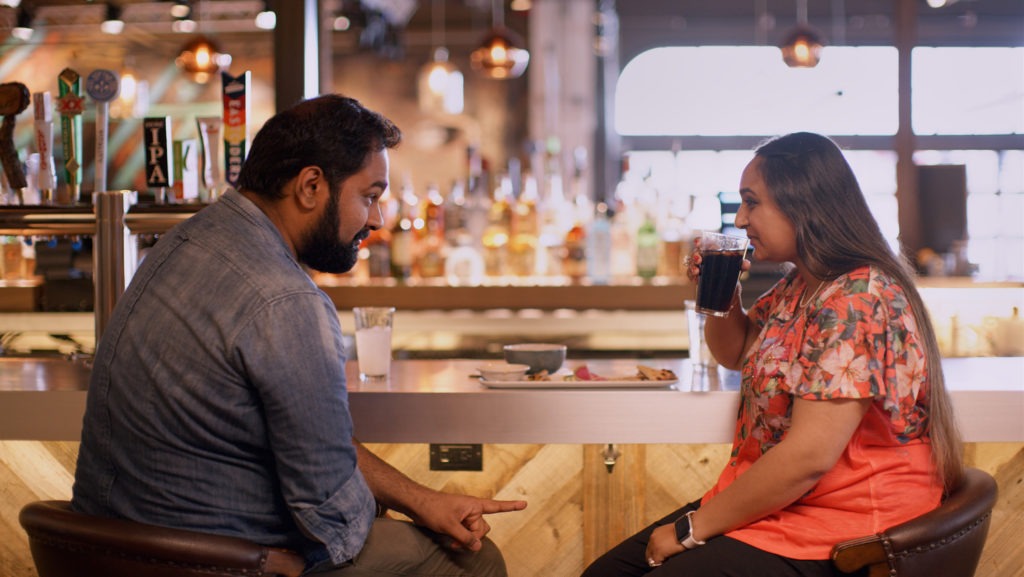 Is it a match? A potential couple meet up courtesy of a matchmaker in the Netflix series Indian Matchmaking. CREDIT: Netflix