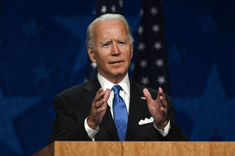 Former vice-president and Democratic presidential nominee Joe Biden accepts the Democratic Party nomination for US president during the last day of the Democratic National Convention, being held virtually amid the novel coronavirus pandemic, at the Chase Center in Wilmington, Delaware on August 20, 2020. CREDIT: Olivier Douliery/AFP via Getty Images
