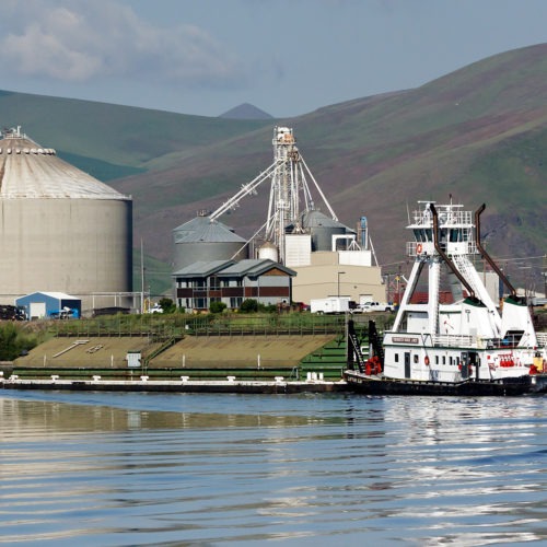 The Columbia River System, which includes the Snake River linking to Lewiston, Idaho, is a critical navigation system for shipping wheat downriver to Portland and export markets. Courtesy of Tidewater
