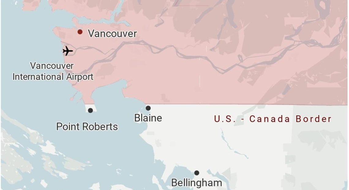 Point Roberts , Washington, on the southern tip British Columbia is stuck between a rock and a border closure during the pandemic. CREDIT: Esmy Jimenez/KUOW. Created with DataMapper