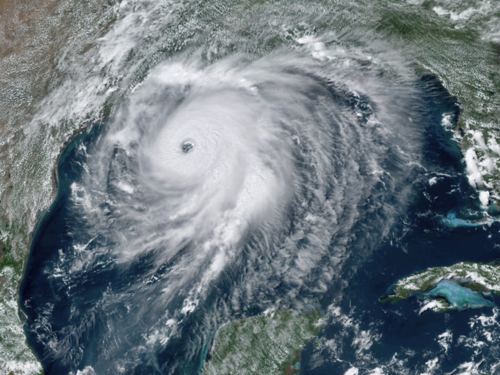 Hurricane Laura approaches the Gulf Coast of the U.S. on Wednesday. The storm rapidly intensified before it made landfall. NOAA via AP