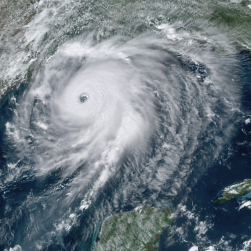 Hurricane Laura approaches the Gulf Coast of the U.S. on Wednesday. The storm rapidly intensified before it made landfall. NOAA via AP