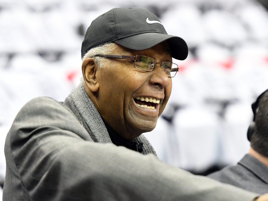Former Georgetown Hoyas men's basketball coach John Thompson Jr., shown here at a game in 2019, has died. He was 78. CREDIT: Mitchell Layton/Getty Images