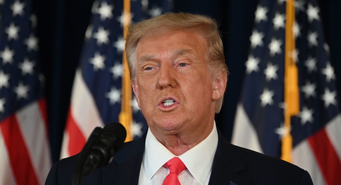 President Trump speaks during a news conference in Bedminster, N.J., on Saturday, Aug. 8, 2020. CREDIT: Jim Watson/AFP via Getty Images