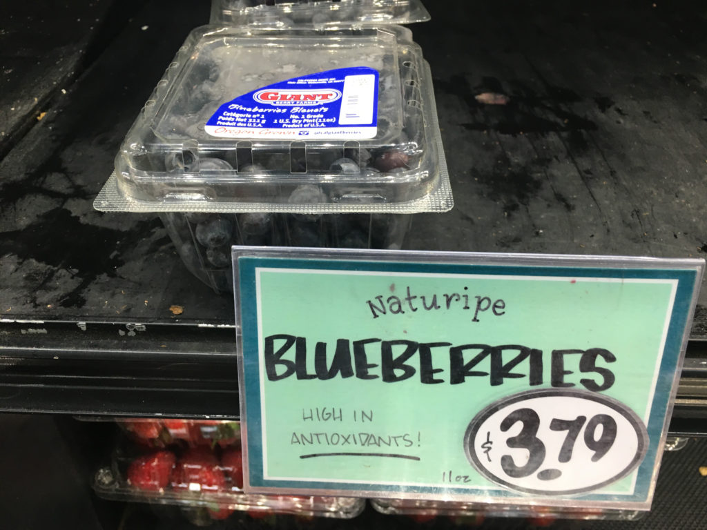 These blueberries, grown in Oregon, were for sale in a Northwest grocery story that's a national chain on Sept. 29, 2020. CREDIT: Scott Leadingham / NWPB