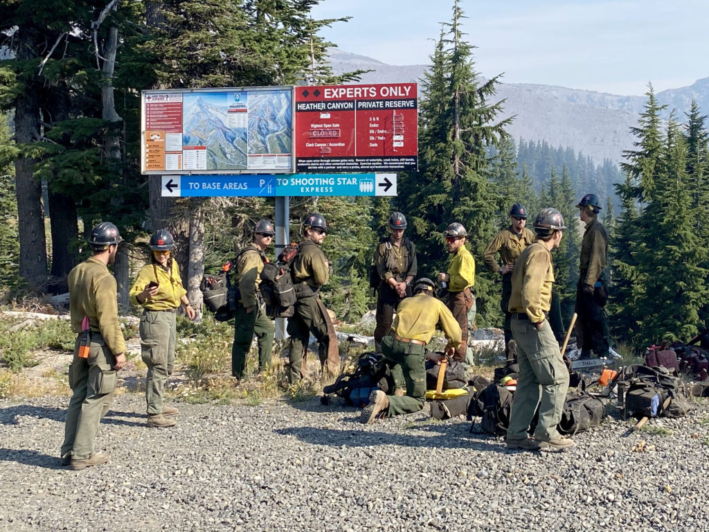 Fire crews had to hike down into Heather Canyon from the top of Mount Hood Meadows' Stadium Express chairlift. Heather Canyon is an expert's only part of the ski area.