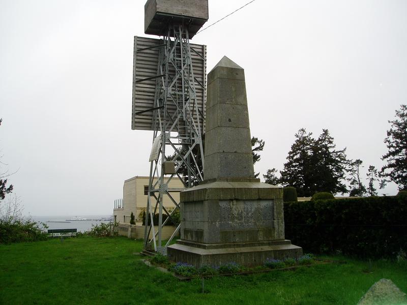 Boundary marker number 1 on the U.S.-Canada border is at the edge of the now-isolated enclave of Point Roberts, Washington. CREDIT: Tom Banse/N3