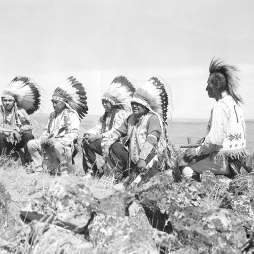 Warm Springs first tribal council in 1928. From left to right: George Meachum, Isaac McKinley, Charley McKinley, Nathan Heath and Jackson Culps. Courtesy of The Museum at Warm Springs