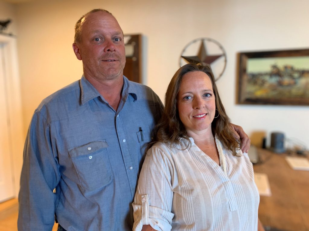 Mandi and Steve Boren own a ranch in rural Idaho, where Internet service is spotty making distanced learning nearly impossible some days. CREDIT: Kirk Siegler/NPR