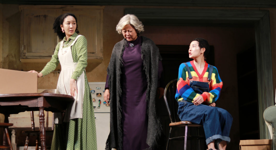 Xu Jingyao as Ruth (from left) Wang Qianhua as Lena and Xu Cenzi as Beneatha in A Raisin in the Sun. CREDIT: Amy Cheng/NPR