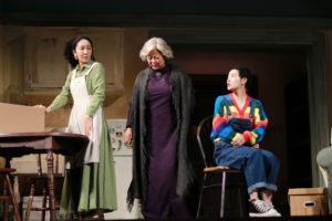 Xu Jingyao as Ruth (from left) Wang Qianhua as Lena and Xu Cenzi as Beneatha in A Raisin in the Sun. CREDIT: Amy Cheng/NPR