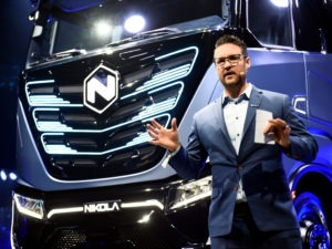 Trevor Milton, the founder of Nikola, speaks during a presentation in Turin, Italy December 2, 2019. Milton resigned as executive chairman over allegations that he made misleading claims about the company's technology. Milton has denied the accusations. Massimo Pinca/REUTERS